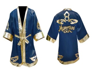 定制兒童緞面拳擊長袍 : 深藍色 泰式設計
