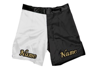帶有名稱或標誌的客製化 MMA 短褲：白-黑