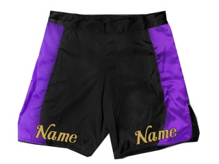 印有名稱或標誌的個人化 MMA 短褲：黑紫色
