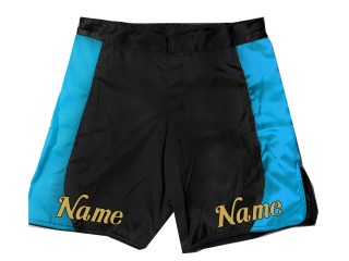 個人化設計 MMA 短褲，帶有名稱或標誌：黑色-天藍色