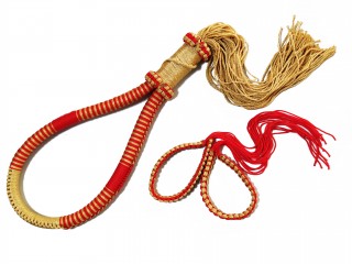泰拳頭戴吉祥環及吉祥手臂彩繩套裝 : 交叉-金色-紅色