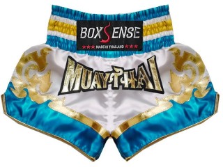 BOXSENSE 泰拳短褲 : BXS-099-白色-天藍色