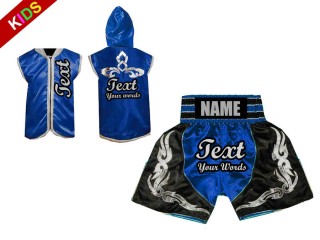 Kanong 定制兒童拳擊連帽夾克和拳擊短褲 : 藍色