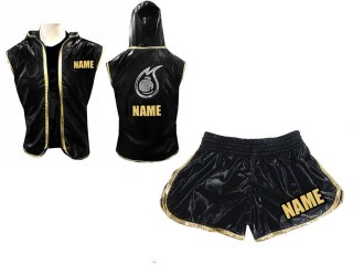Kanong 女式定制拳擊連帽夾克和拳擊短褲 : 黑色